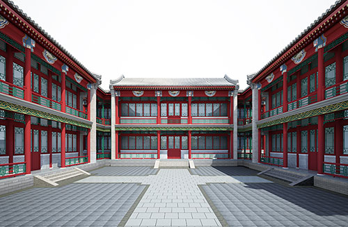 大岭山镇北京四合院设计古建筑鸟瞰图展示